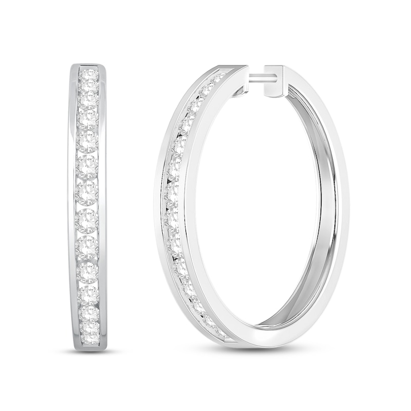 Diamond Hoop Earrings 1 ct tw Round-Cut White Gold Plated