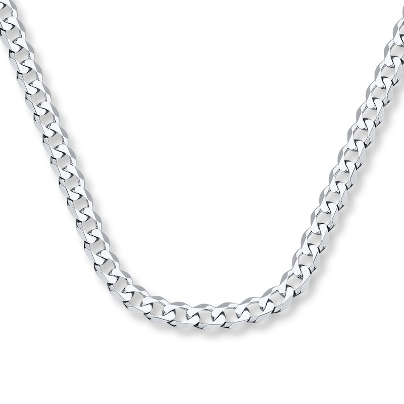 Solid Curb Chain Necklace White Gold Plated 22