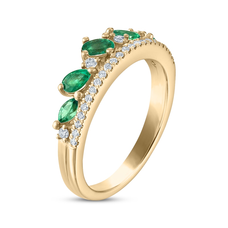 Emerald & Diamond Anniversary Band 1/6 ct tw Round-cut Yellow Gold Plated