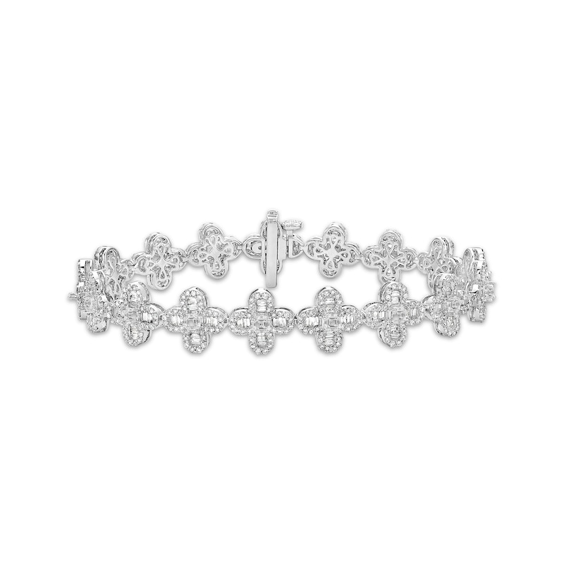 Asscher-Cut Diamond Clover Link Tennis Bracelet 6-3/4 ct tw White Gold Plated 7