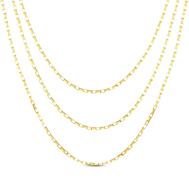 Three-Strand Solid Box Chain Necklace Yellow Gold Plated 18