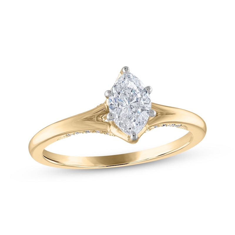 Marquise-Cut Diamond Solitaire Engagement Ring 5/8 ct tw Yellow Gold Plated