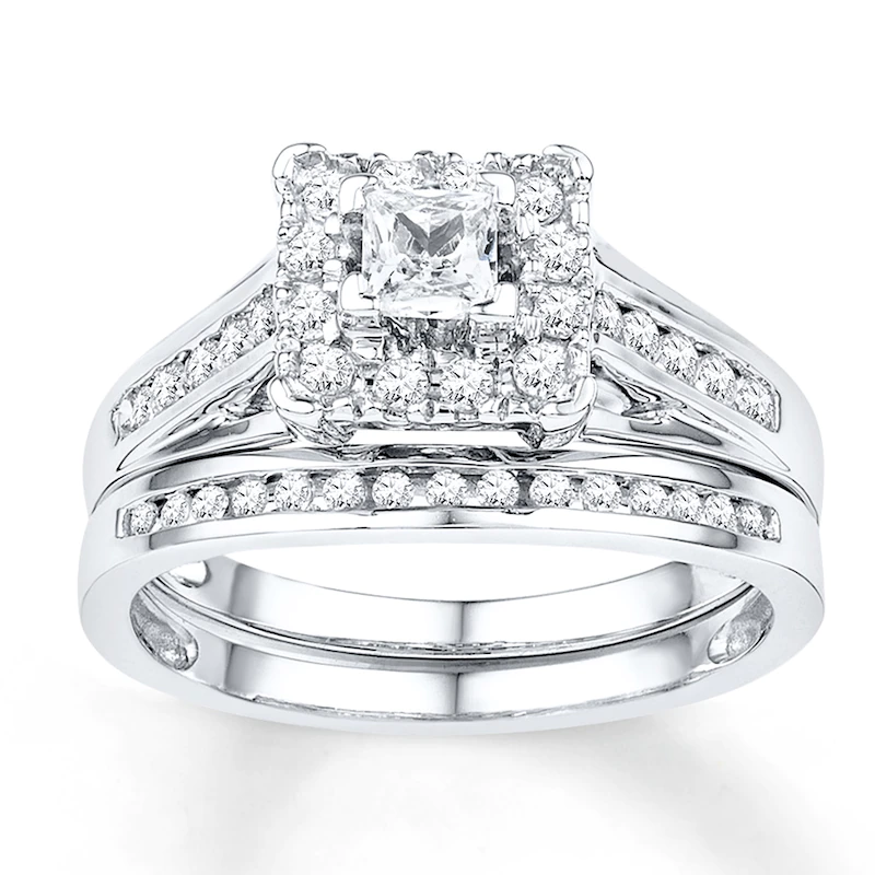 Diamond Bridal Set 5/8 ct tw Round-cut White Gold Plated