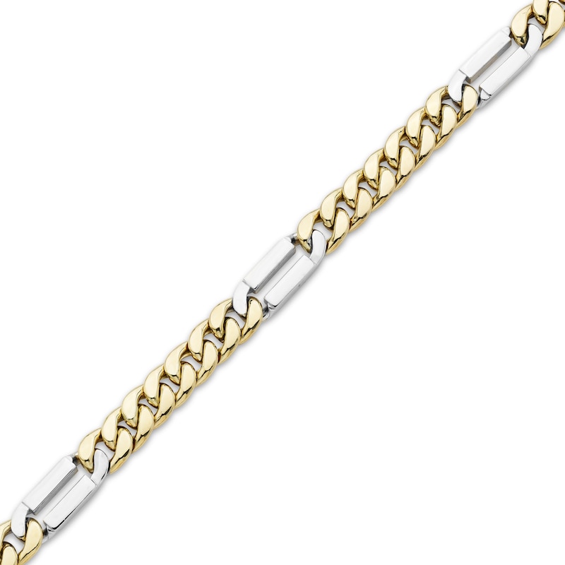 Semi-Solid Curb Chain Station Bracelet Two-Tone Gold Plated 8.5