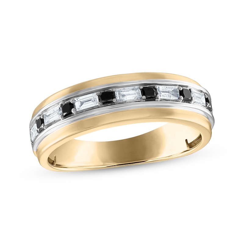 Men's Square-Cut Black & Baguette-Cut White Diamond Wedding Band 1/2 ct tw Two-Tone Gold Plated
