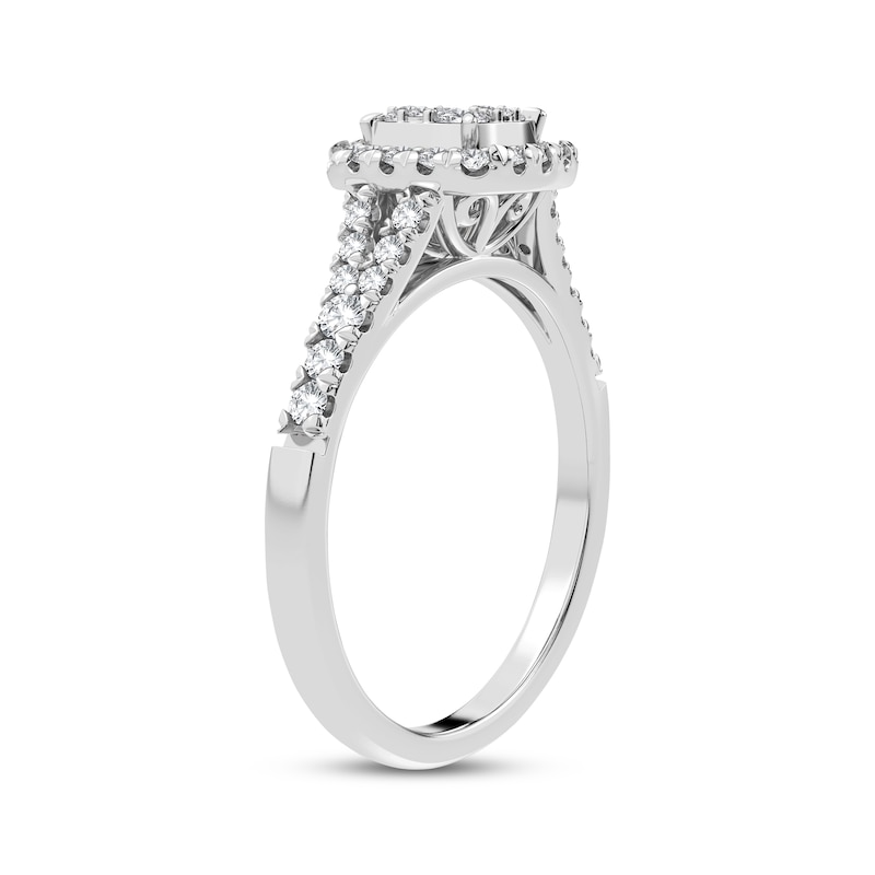 Multi-Diamond Center Cushion Split-Shank Engagement Ring 3/8 ct tw Round-cut White Gold Plated