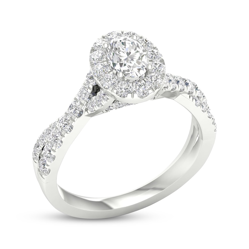 Oval & Round-Cut Diamond Engagement Ring 1-1/5 ct tw White Gold Plated