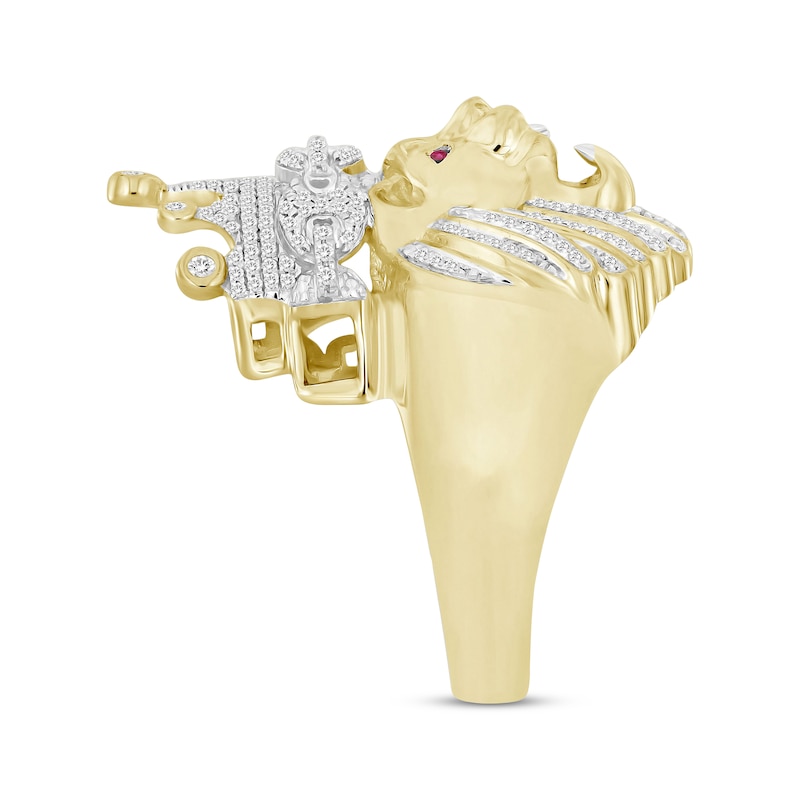 Men's Diamond & Lab-Created Ruby Lion Ring 1/2 ct tw Round-cut Yellow Gold Plated