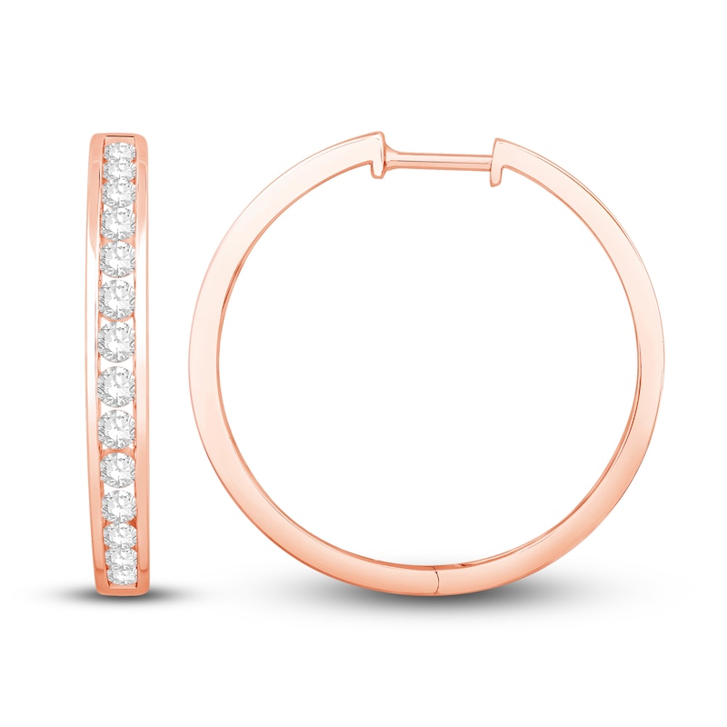 Diamond Hoop Earrings 1 ct tw Round-cut Rose Gold Plated
