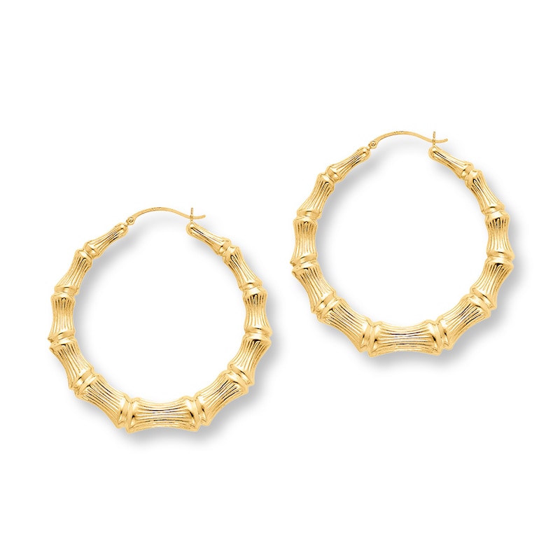 Bamboo Hoop Earrings Large Yellow Gold Plated