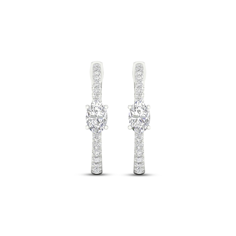 Diamond Huggie Hoop Earrings 1 ct tw Oval & Round-cut White Gold Plated