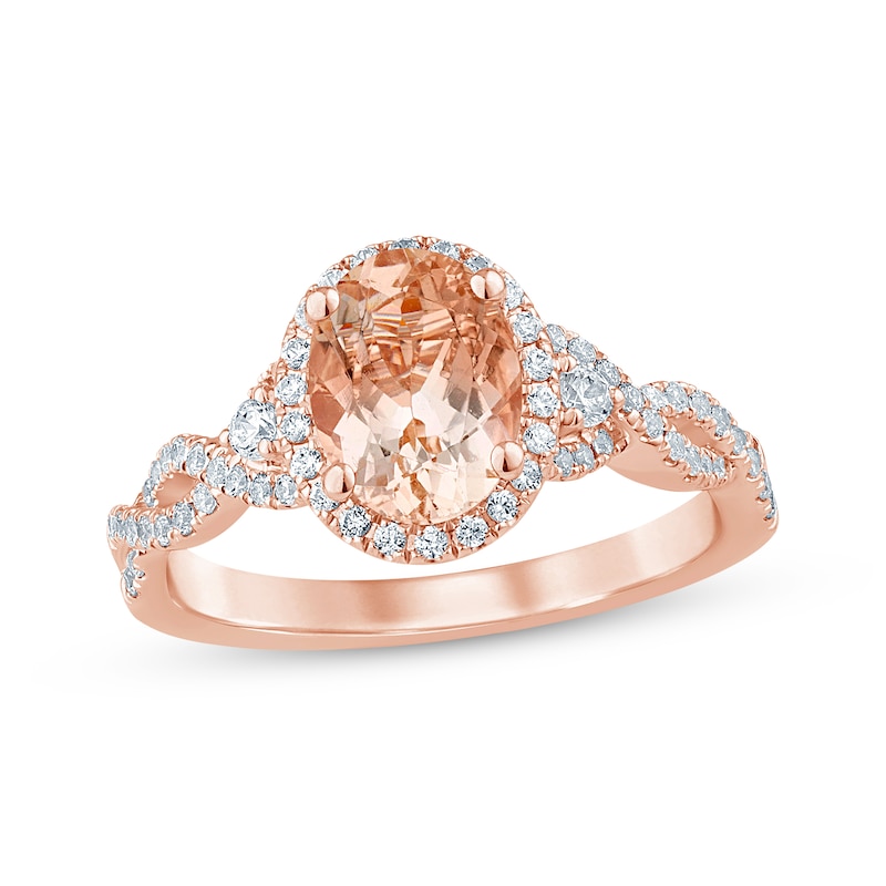 Oval-Cut Morganite & Diamond Halo Engagement Ring 1/3 ct tw Rose Gold Plated