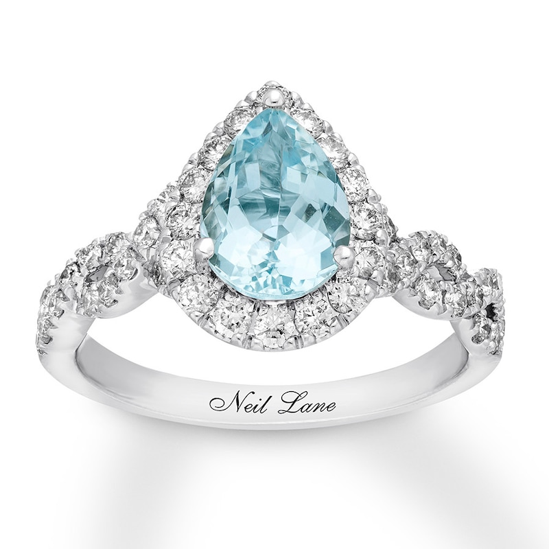 Neil Lane Aquamarine Engagement Ring 3/4 cttw Pear & Round-cut White Gold Plated