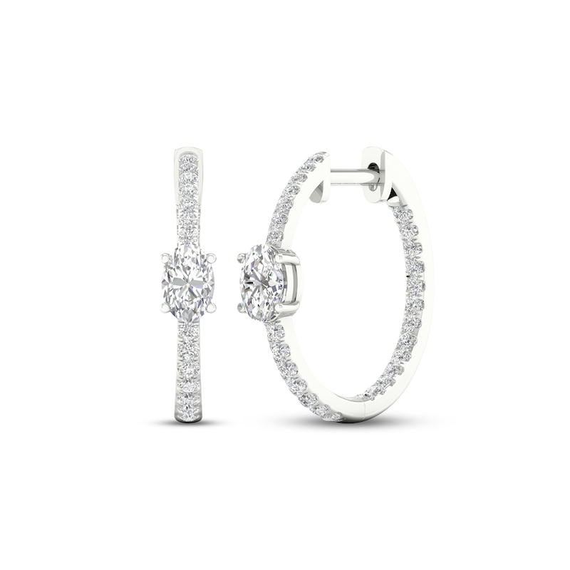 Diamond Huggie Hoop Earrings 1 ct tw Oval & Round-cut White Gold Plated