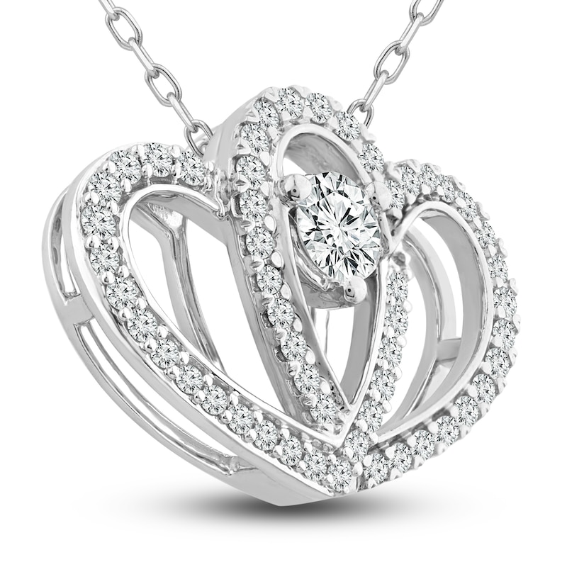 Two as One Diamond Heart Necklace 3/4 ct tw Round-Cut White Gold Plated 18