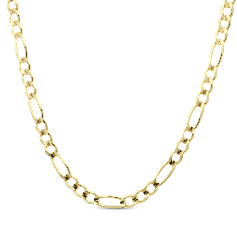 Solid Figaro Chain Necklace 4.2mm Yellow Gold Plated 22