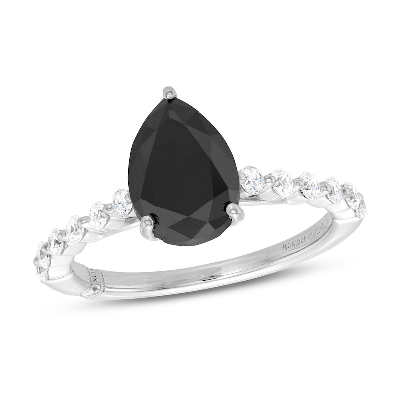 Monique Lhuillier Bliss Pear-Shaped Black & White Diamond Engagement Ring 2-5/8 ct tw White Gold Plated