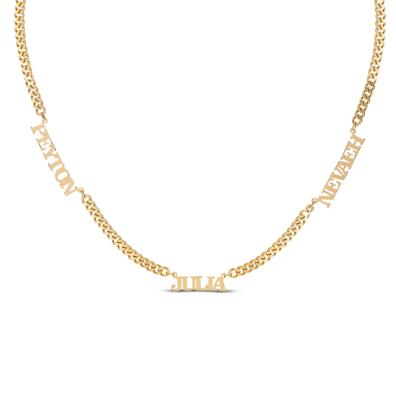Three-Name Curb Chain Necklace Yellow Gold Plated 18