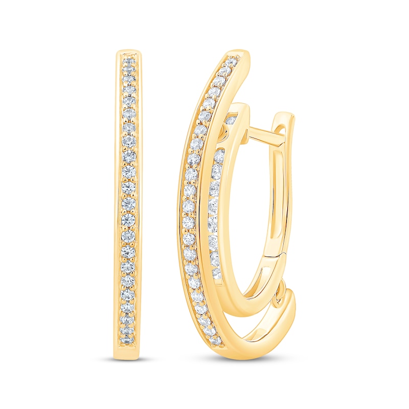 Unstoppable Love Diamond Channel Double Hoop Earrings 1/2 ct tw Yellow Gold Plated