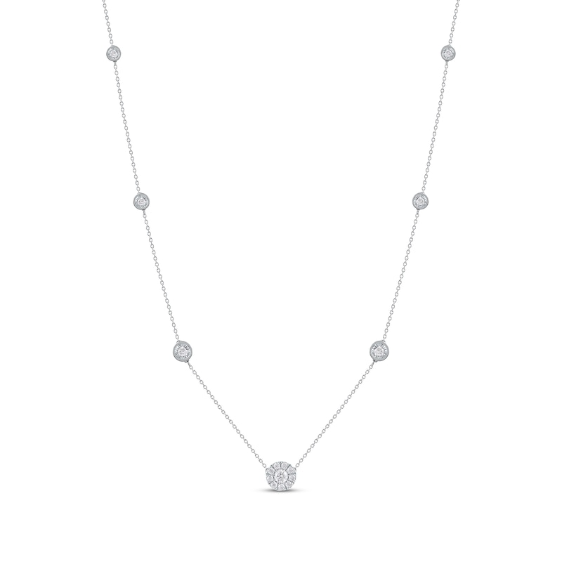 Diamond Halo Station Necklace 1/2 ct tw White Gold Plated 18