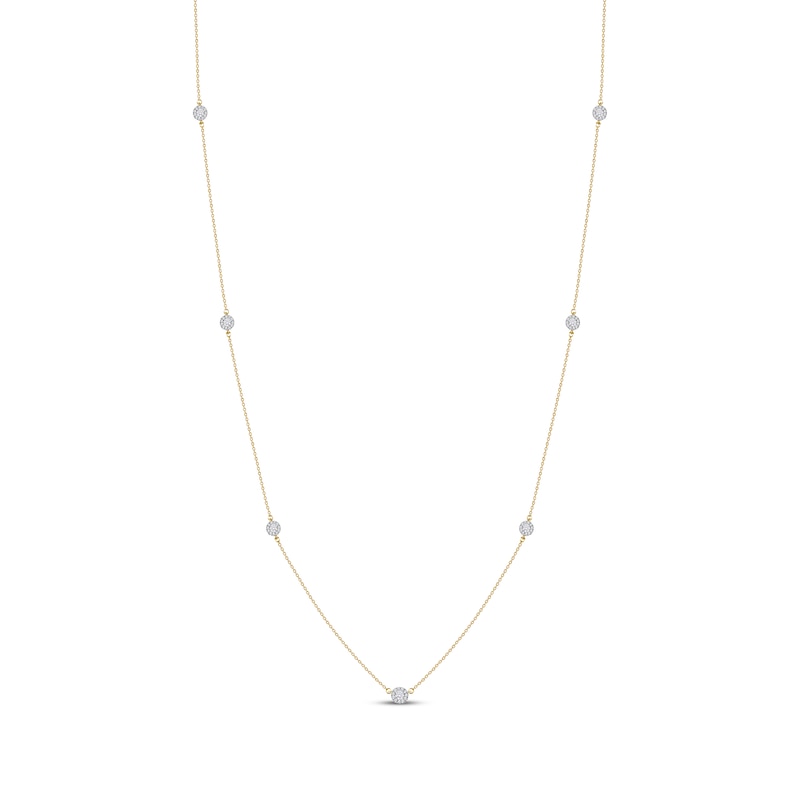 Diamond Halo Station Necklace 3/8 ct tw Yellow Gold Plated 24