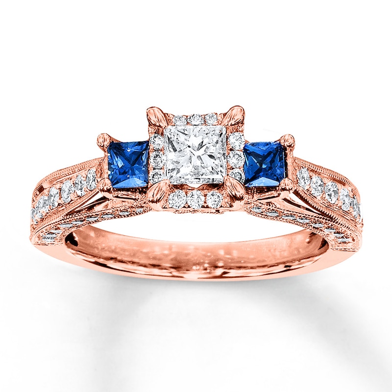 Diamond/Sapphire Engagement Ring 1 cttw Princess/Round Gold Plated