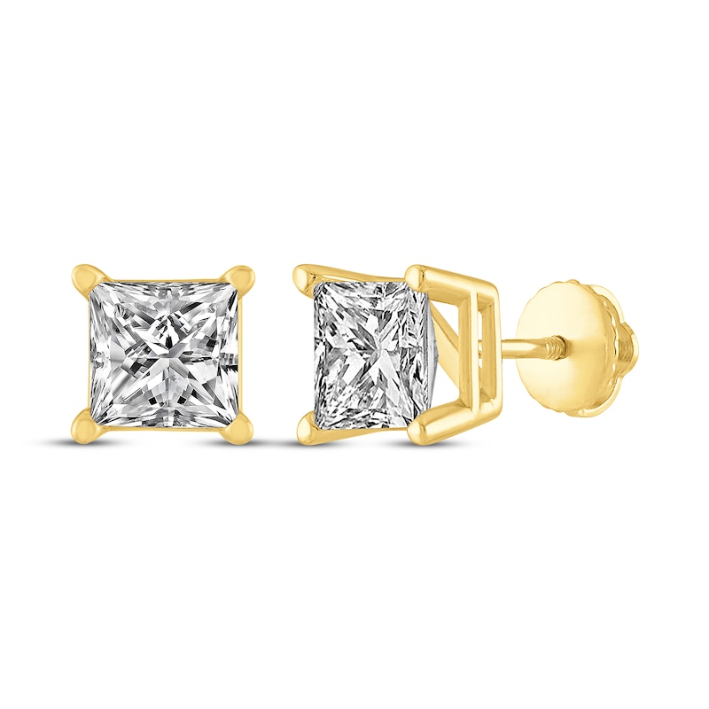 Princess-Cut Diamond Solitaire Stud Earrings 1 ct tw Yellow Gold Plated