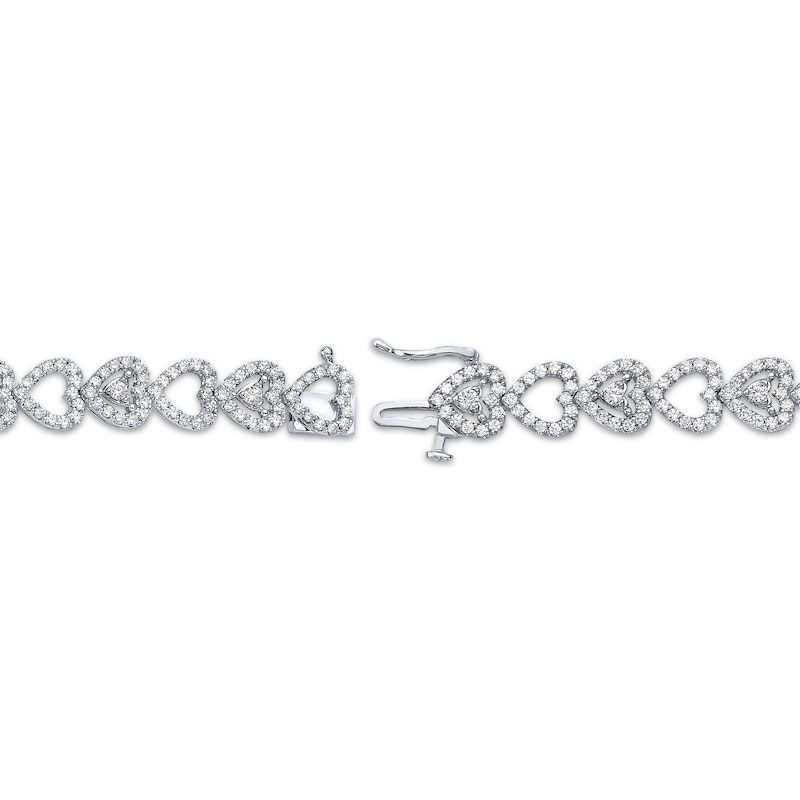 Diamond Stacked Hearts Link Bracelet 3-1/2 ct tw White Gold Plated 7