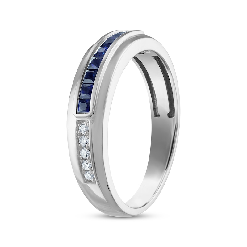 Men's Square-Cut Blue Sapphire & Diamond Wedding Band 1/10 ct tw White Gold Plated