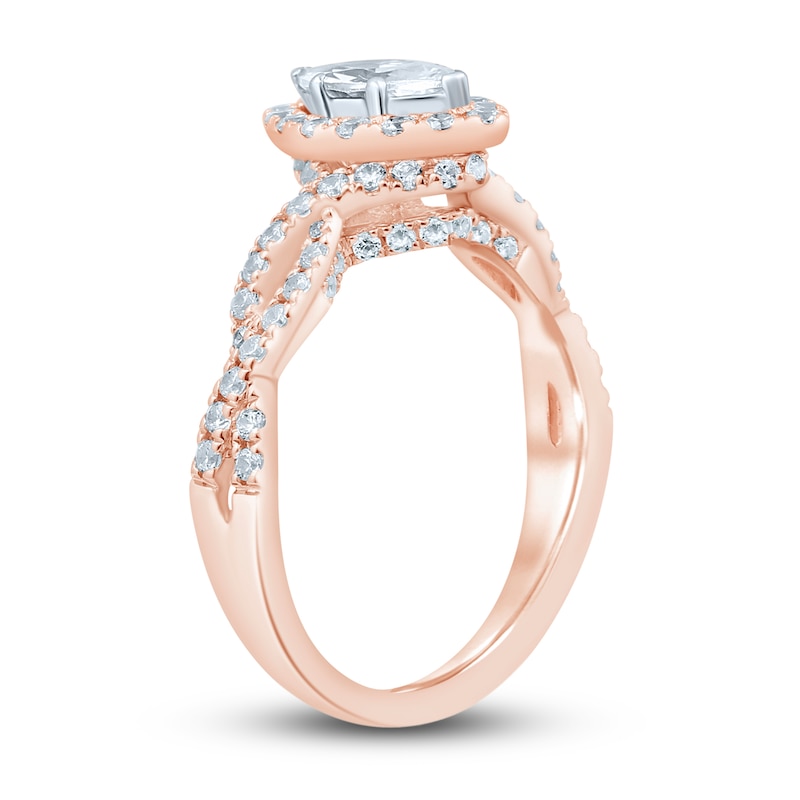 Diamond Engagement Ring 1-1/6 ct tw Marquise & Round Rose Gold Plated