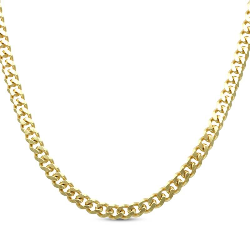 Diamond-Cut Solid Curb Chain Necklace 4.2mm Yellow Gold Plated 20”
