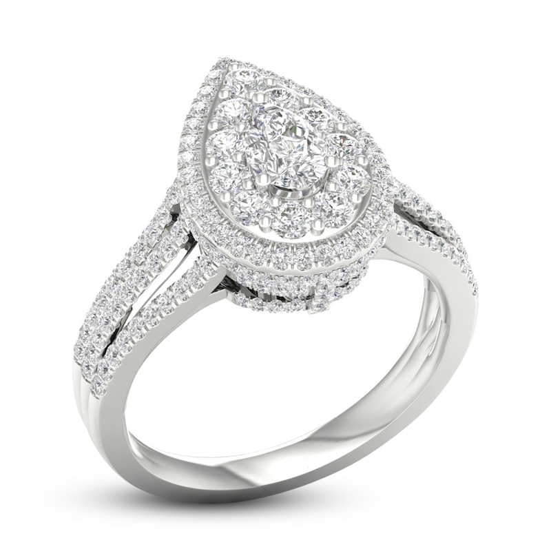 Multi-Diamond Engagement Ring 1-1/5 ct tw Pear & Round-cut White Gold Plated