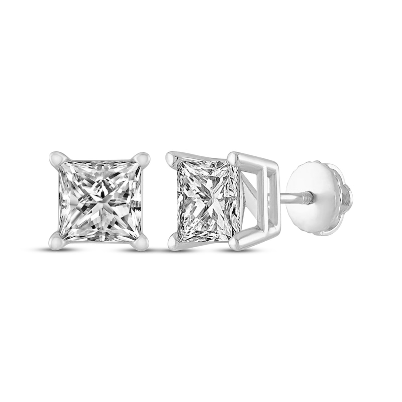 Diamond Solitaire Stud Earrings 1-1/4 ct tw Princess-cut White Gold Plated