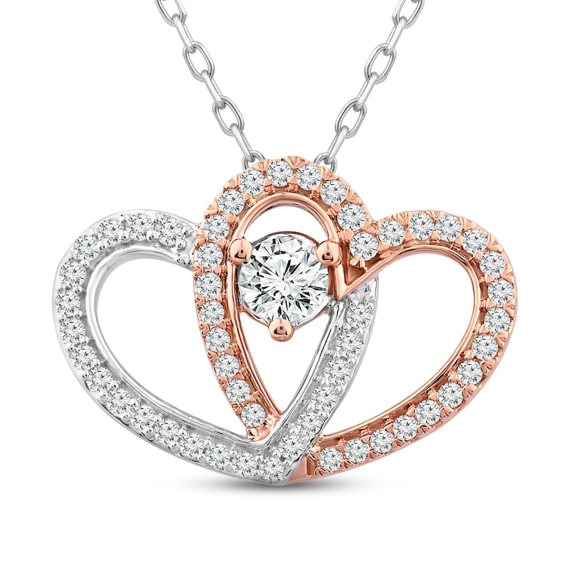Two as One Diamond Heart Necklace 1/2 ct tw Round-Cut Two-Tone Gold Plated 18