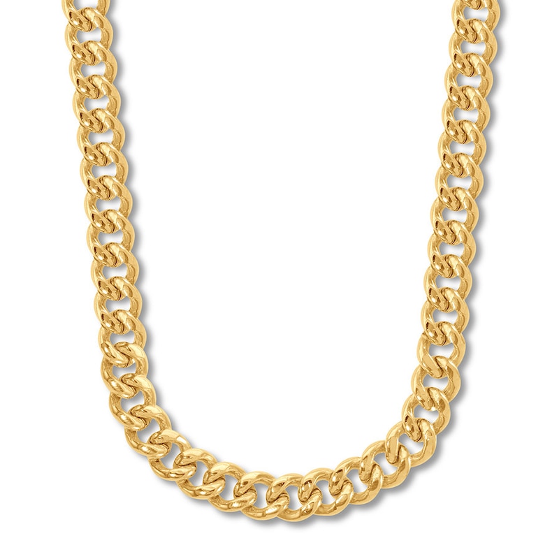 Hollow Cuban Curb Chain Necklace Yellow Gold Plated 26
