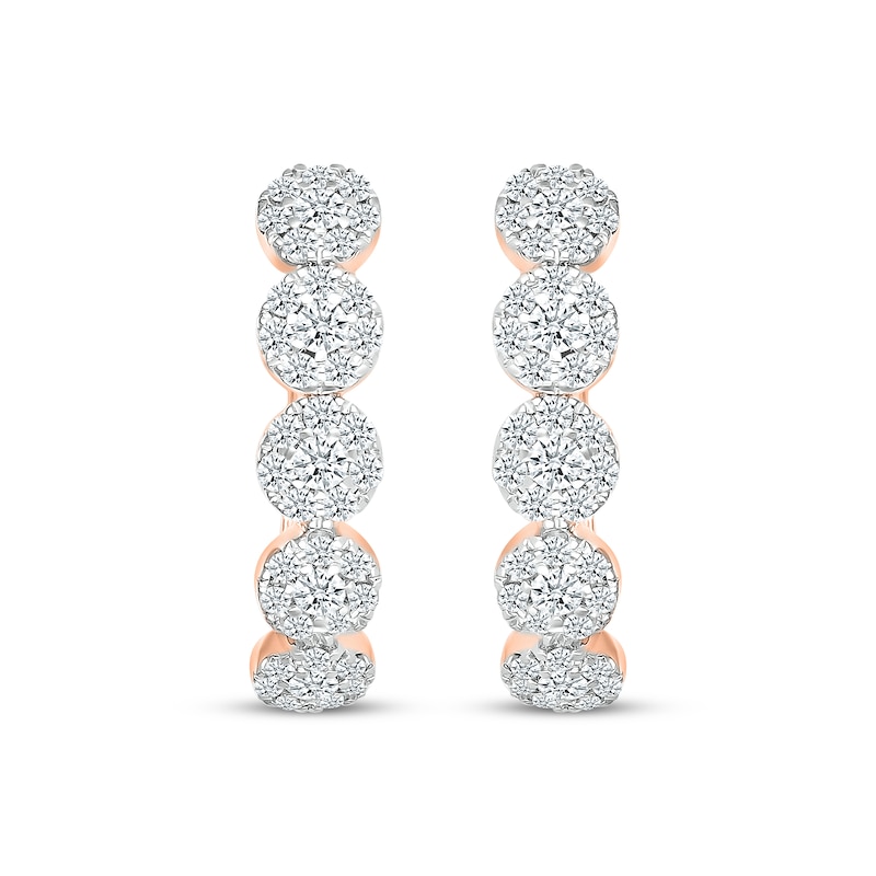 Diamond Halos Hoop Earrings 1 ct tw Rose Gold Plated