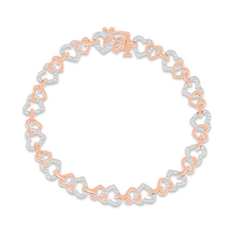 Diamond Linked Heart Bracelet 1/4 ct tw Round-cut Rose Gold Plated 7.5
