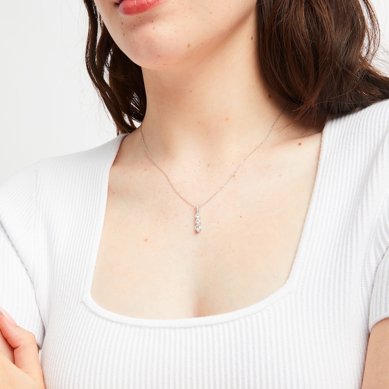 Lab-Created Diamonds by Graduated Three-Stone Necklace 3/4 ct tw White Gold Plated 18