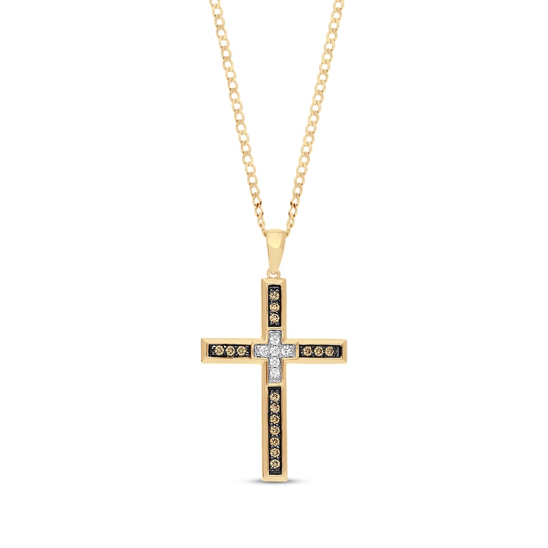 Men's Diamond Cross Necklace 3/8 ct tw Yellow Gold Plated 22