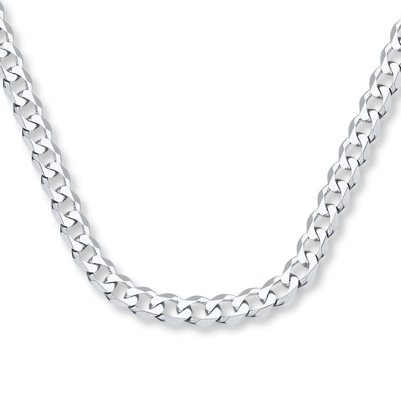 Solid Curb Chain Necklace White Gold Plated 20