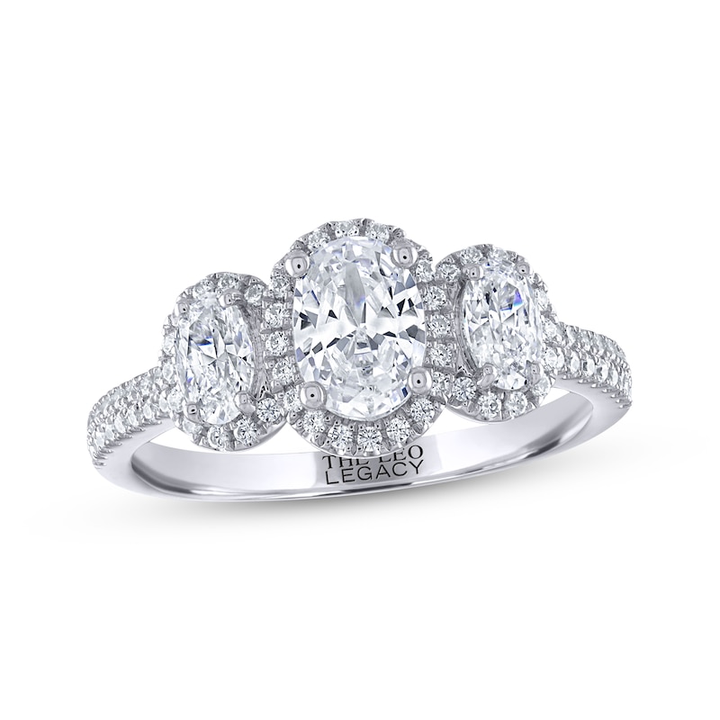 THE LEO Legacy Lab-Created Diamond Oval-Cut Three-Stone Engagement Ring 1-1/2 ct tw White Gold Plated