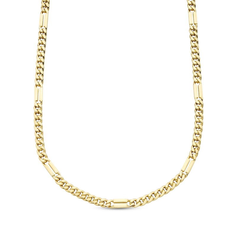 Solid Curb Chain Station Necklace Yellow Gold Plated 22