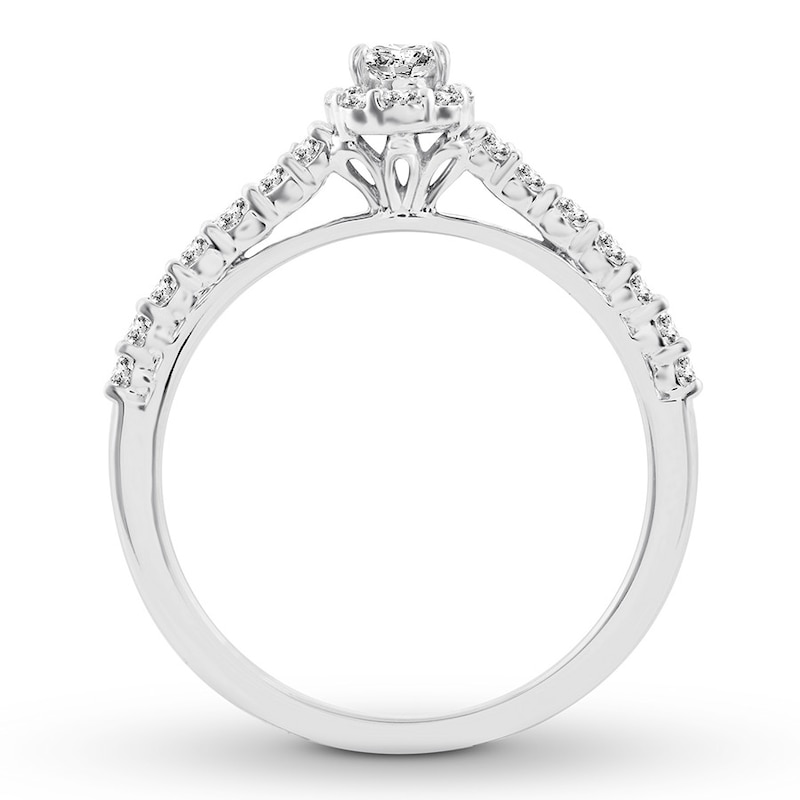 Diamond Engagement Ring 1/2 ct tw Pear/Round White Gold Plated