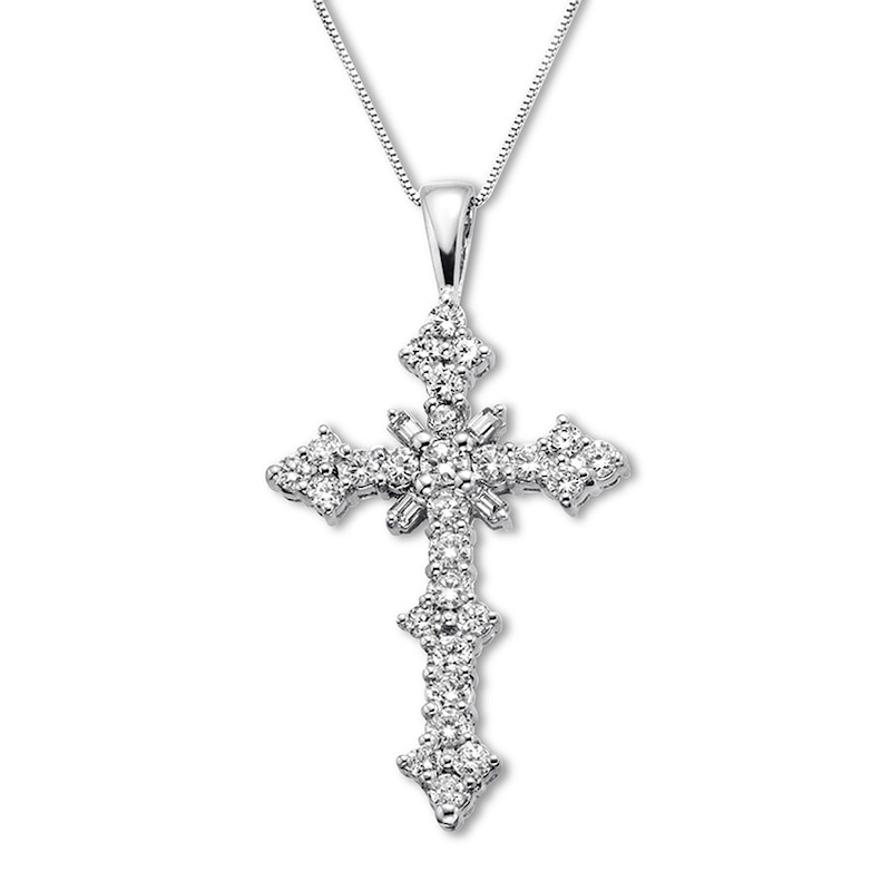 Diamond Cross Necklace 1/2 ct tw Round & Baguette White Gold Plated 18