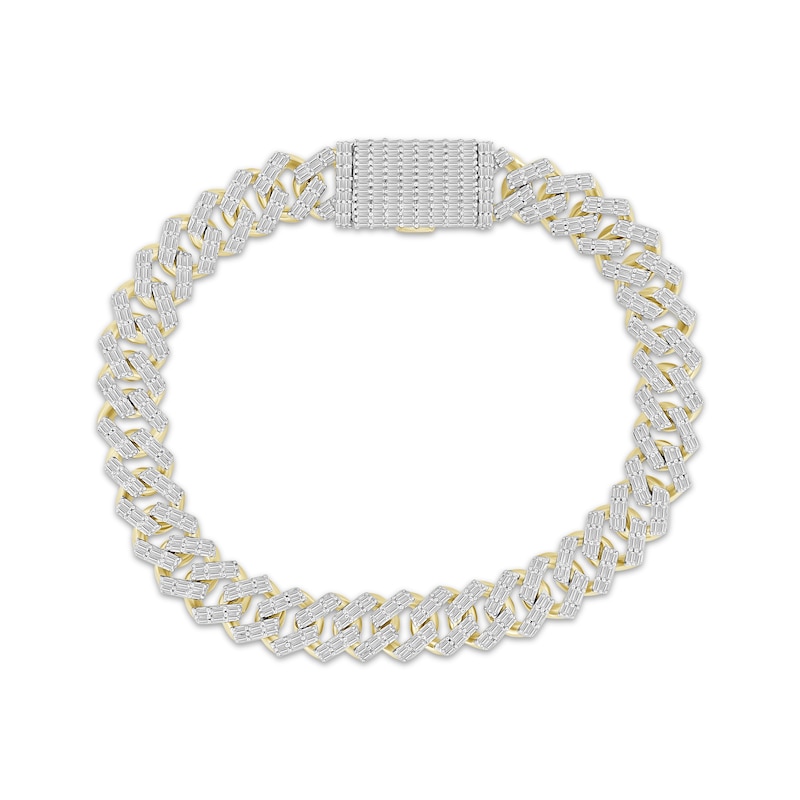Men's Baguette-Cut Diamond Curb Chain Bracelet 3-1/2 ct tw Yellow Gold Plated 8.5