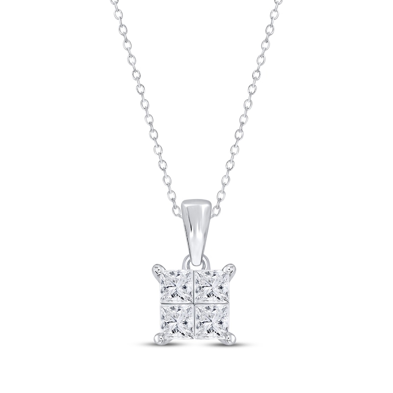 Princess-Cut Diamond Quad Necklace 1/2 ct tw White Gold Plated 18