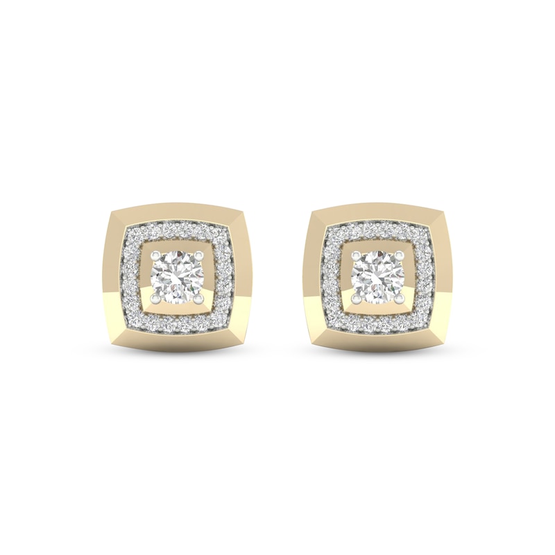 Men's Lab-Created Diamonds by Cushion Frame Stud Earrings 1 ct tw Yellow Gold Plated
