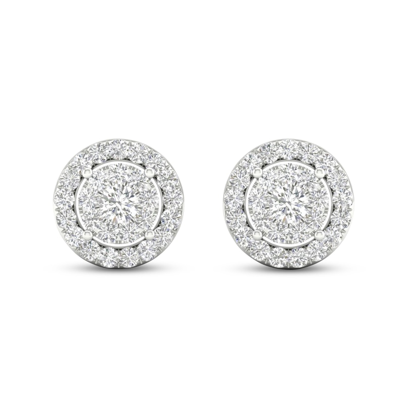 Diamond Halo Stud Earrings 1 ct tw Round-Cut White Gold Plated