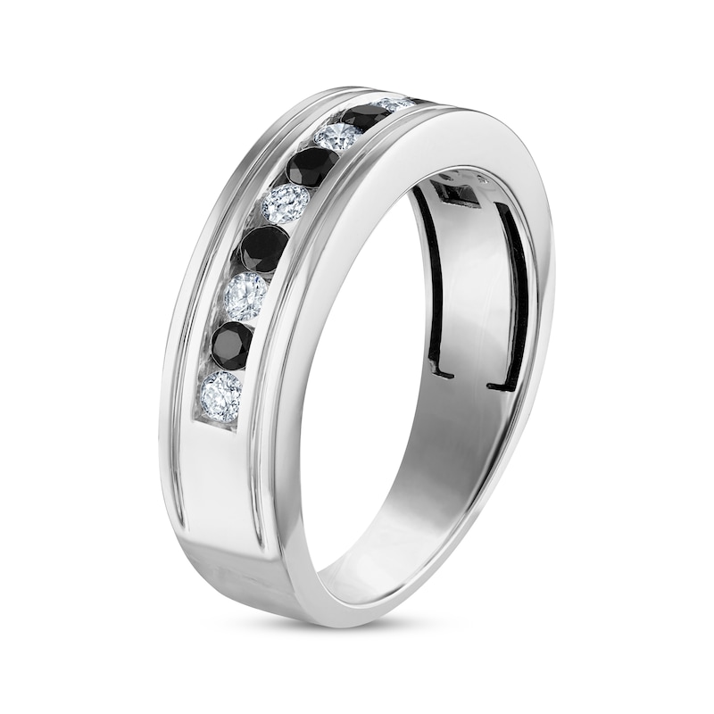 Men’s Round-Cut Black & White Diamond Wedding Band 5/8 ct tw White Gold Plated