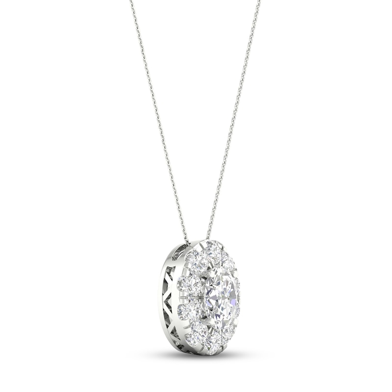 Diamond Oval Halo Necklace 2 ct tw Oval & Round-cut White Gold Plated 18